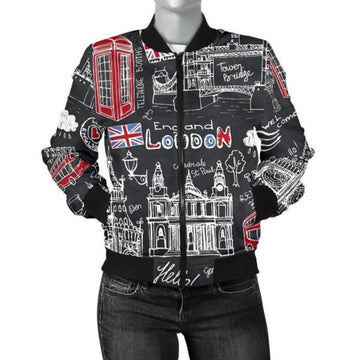 FUNSTUFFPRINT British Pattern Print Women Casual 3D Bomber Jacket
