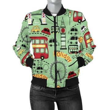 FUNSTUFFPRINT British Print Pattern Women Casual 3D Bomber Jacket