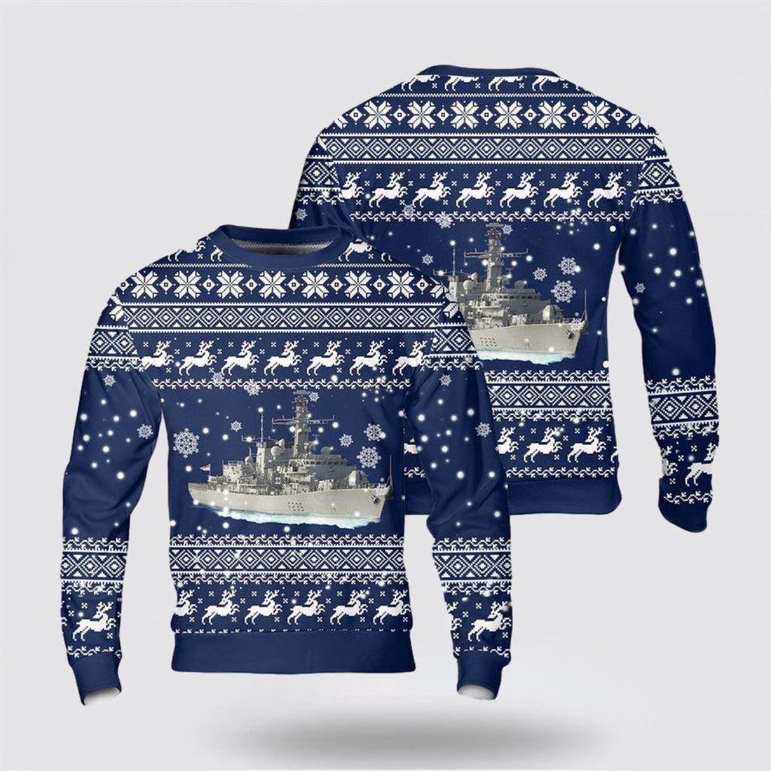 FUNSTUFFPRINT British Royal Navy Type 23 Frigates F235 Christmas Sweater – Unique Christmas Sweater Gift For Military Personnel Ugly  Sweater