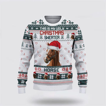 FUNSTUFFPRINT Brown Horse Green Merry Christmas Ugly Sweater, Gifts For Farmers, Rural Lovers Ugly Sweater