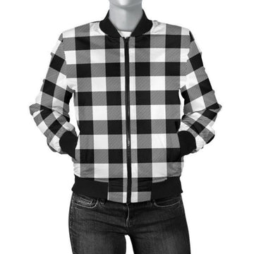 FUNSTUFFPRINT Buffalo Plaid Women's Bomber Jacket White Black 3D Bomber Jacket