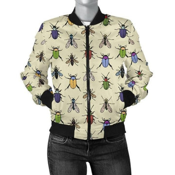 FUNSTUFFPRINT Bug Pattern Print Women Casual 3D Bomber Jacket