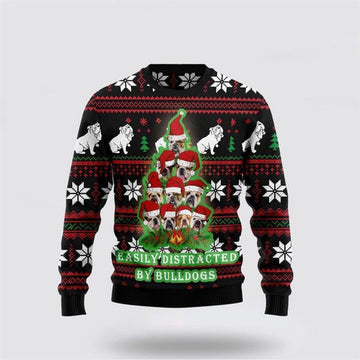FUNSTUFFPRINT Bulldog Pine Tree Christmas Ugly Christmas Sweater For Men And Women, Gift For Christmas, Best Winter Christmas Outfit Ugly Sweater