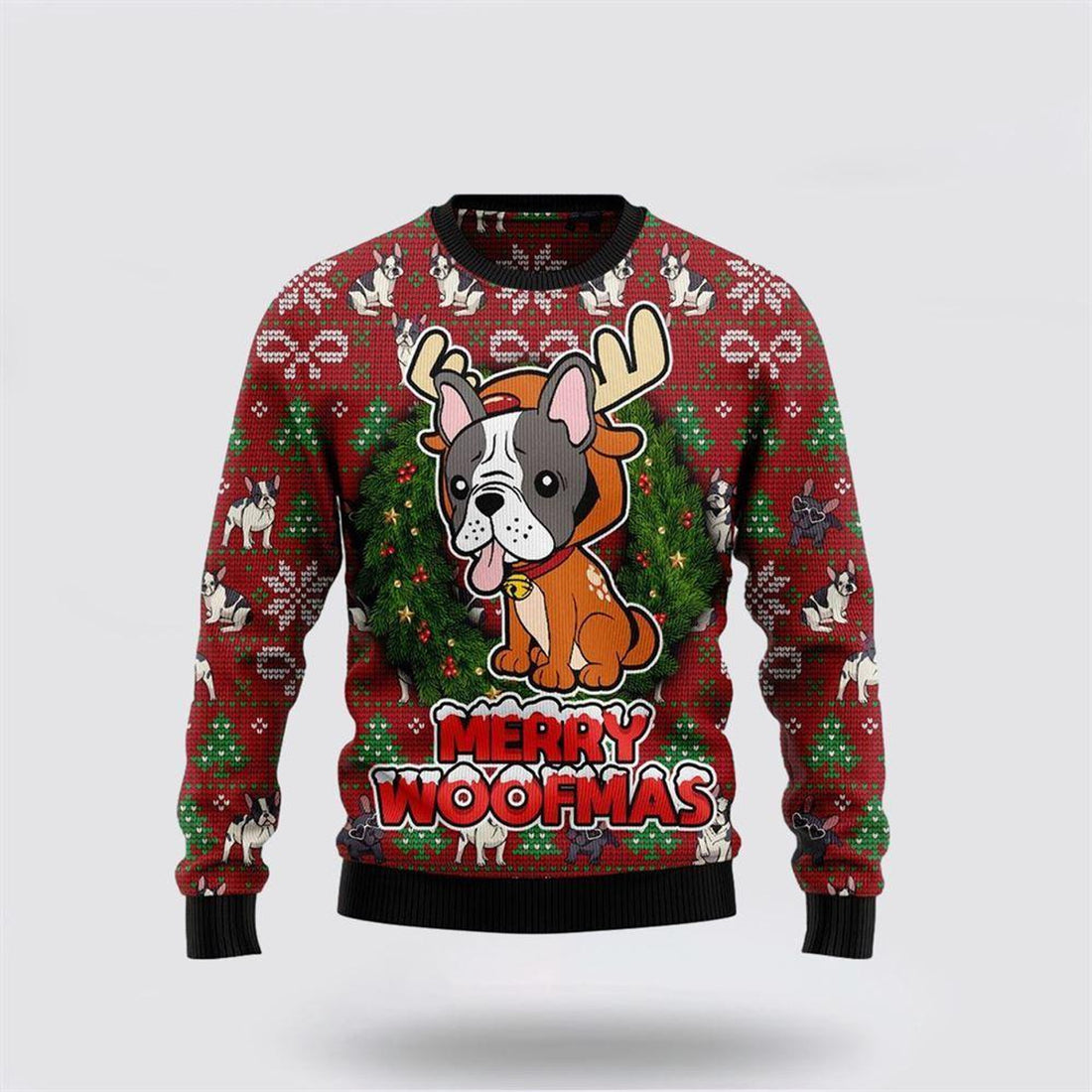 FUNSTUFFPRINT Bulldog Reindeer Ugly Christmas Sweater – Pet Lover Christmas Sweater Ugly  Sweater