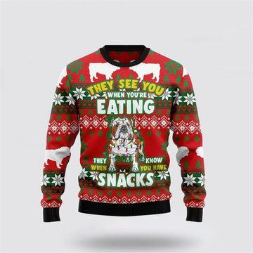 FUNSTUFFPRINT Bulldog Snacks Ugly Christmas Sweater For Men And Women, Gift For Christmas, Best Winter Christmas Outfit Ugly Sweater