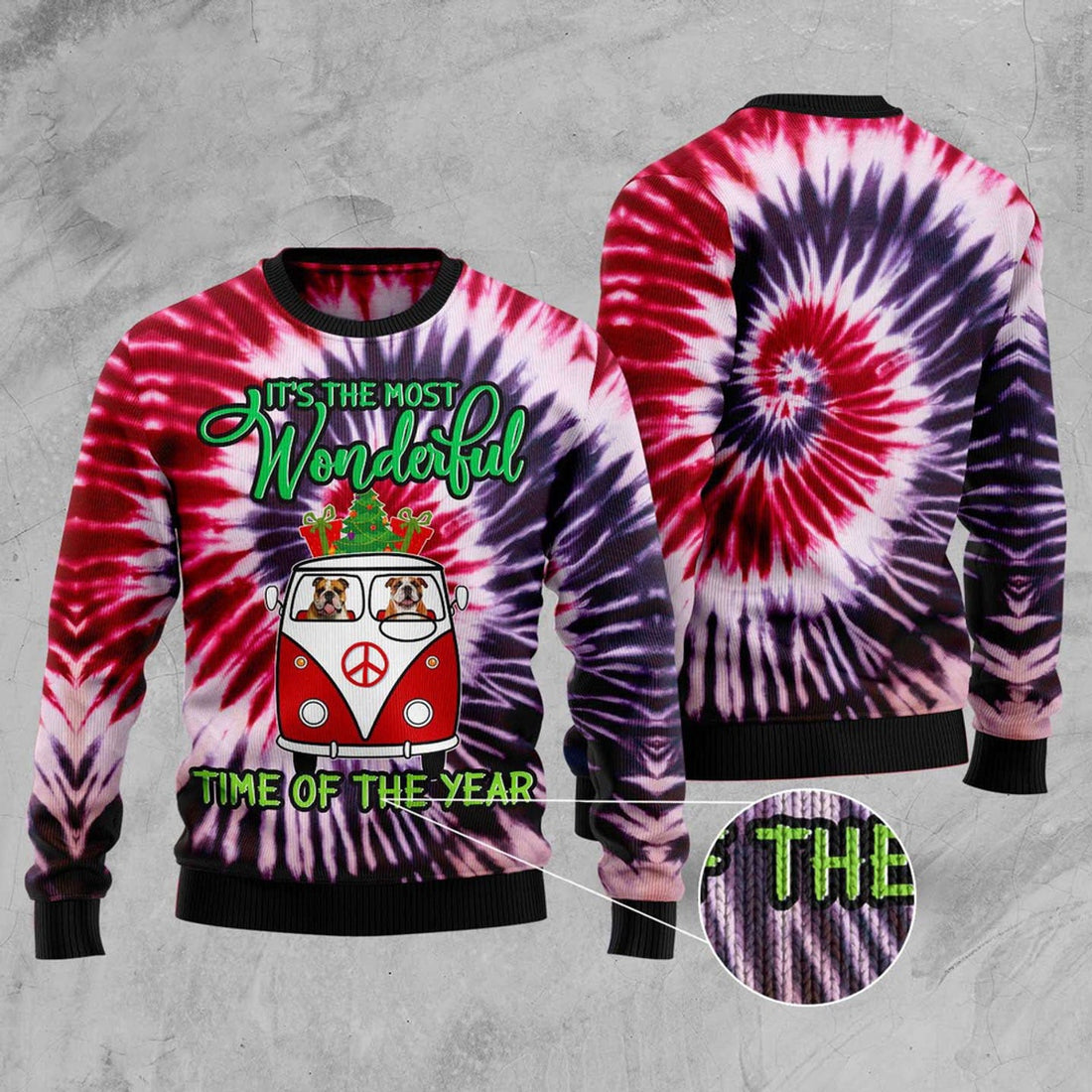 FUNSTUFFPRINT Bulldog Tie Dye Ugly Christmas Sweater – Pet Lover Christmas Sweater Ugly  Sweater