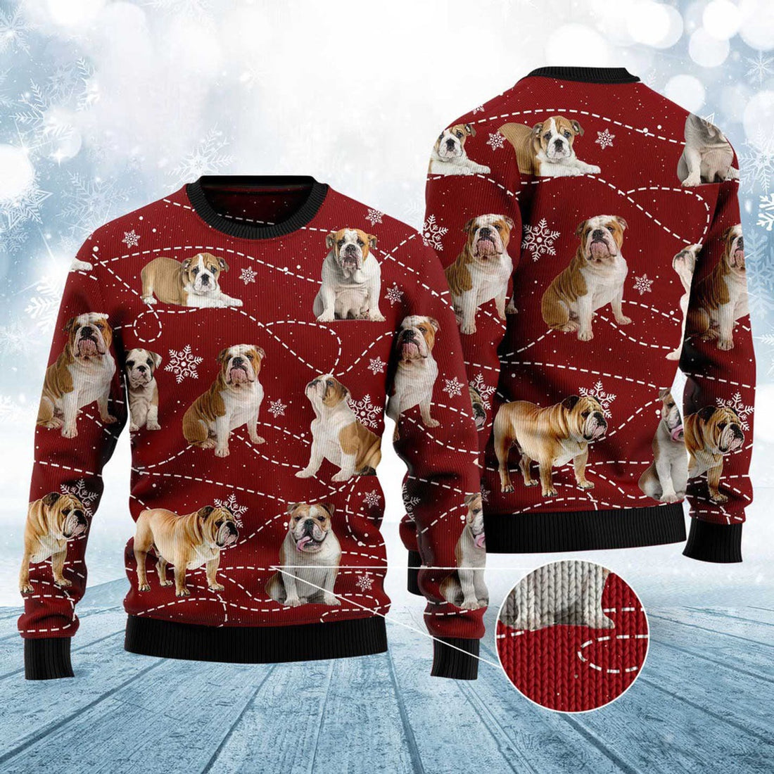 FUNSTUFFPRINT Bulldog Xmas Ugly Christmas Sweater, Dog Ugly Christmas Sweater, Ugly Dog Sweaters Ugly  Sweater