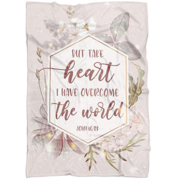 FUNSTUFFPRINT But Take Heart I Have Overcome The World John 1633 Fleece Blanket - Christian Blanket - Bible Verse Blanket