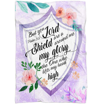 FUNSTUFFPRINT But You Lord Are A Shield Around Me Psalm 33 Fleece Blanket - Christian Blanket - Bible Verse Blanket