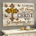 Butterfly Wooden Cross I Can Do All Things Through Christ Who Strengthens Me Canvas Wall Art - Christian Poster - Religious Wall Decor