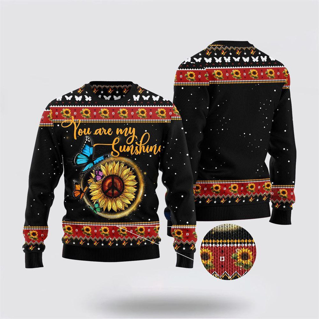 FUNSTUFFPRINT Butterfly you are my Sunshine Ugly Christmas Sweater – Sweater Gifts For Pet Lover Ugly  Sweater