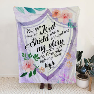 FUNSTUFFPRINT Sherpa Fleece Blanket - But You Lord Are A Shield Around Me Psalm 3:3 Bible Verse Blanket