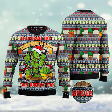 FUNSTUFFPRINT Cactus Not Even The Naughty List Can Handle Me Ugly Christmas Sweater, Christmas Sweater, Ugly Sweater, Funny Xmas Sweaters Ugly Sweater