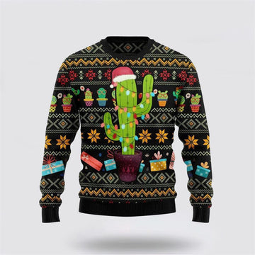 FUNSTUFFPRINT Cactus Wearing Santa Claus Hat Ugly Sweater - Christmas Gifts For Frends Ugly Sweater
