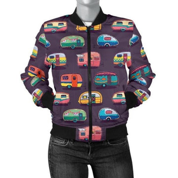 FUNSTUFFPRINT Camper Van Pattern Print Women Casual 3D Bomber Jacket