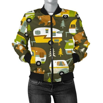 FUNSTUFFPRINT Camper Van Print Pattern Women Casual 3D Bomber Jacket