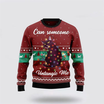 FUNSTUFFPRINT Can Someone Untangle Me Cat Ugly Christmas Sweater For Men And Women, Best Gift For Christmas, Christmas Fashion Winter Ugly Sweater