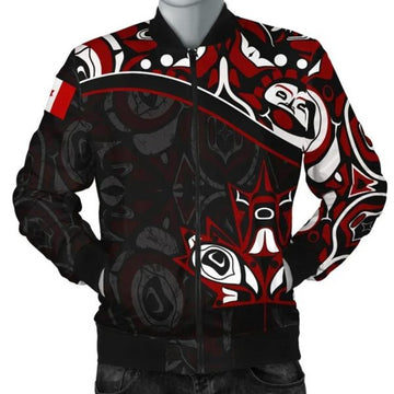 FUNSTUFFPRINT Canada Day Men's Bomber Jacket - Haida Maple Leaf Style Tattoo Black 3D Bomber Jacket