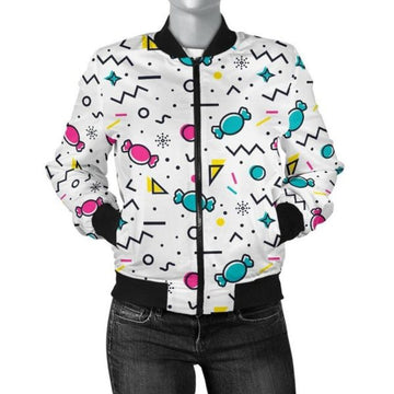 FUNSTUFFPRINT Candy Print Pattern Women Casual 3D Bomber Jacket