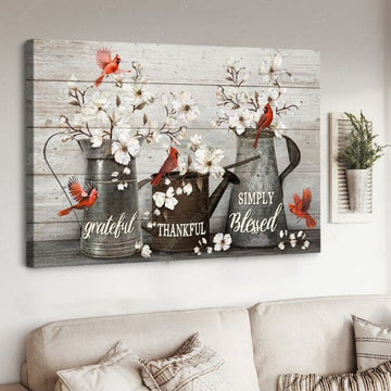 Cardinal Bird, Grateful Thankful Simply Blessed, Poster Decor Poster and Canvas