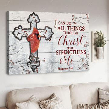 Cardinal Bird, I Can Do All Things Through Christ Who Strengthens Me Poster and Canvas