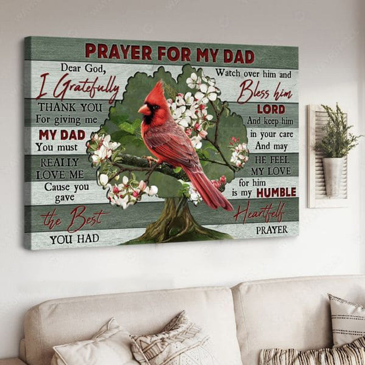 Cardinal Bird, Prayer For My Dad Dear God I Gratefully Thank You, Father’s Day, Gift For Dad Poster and Canvas