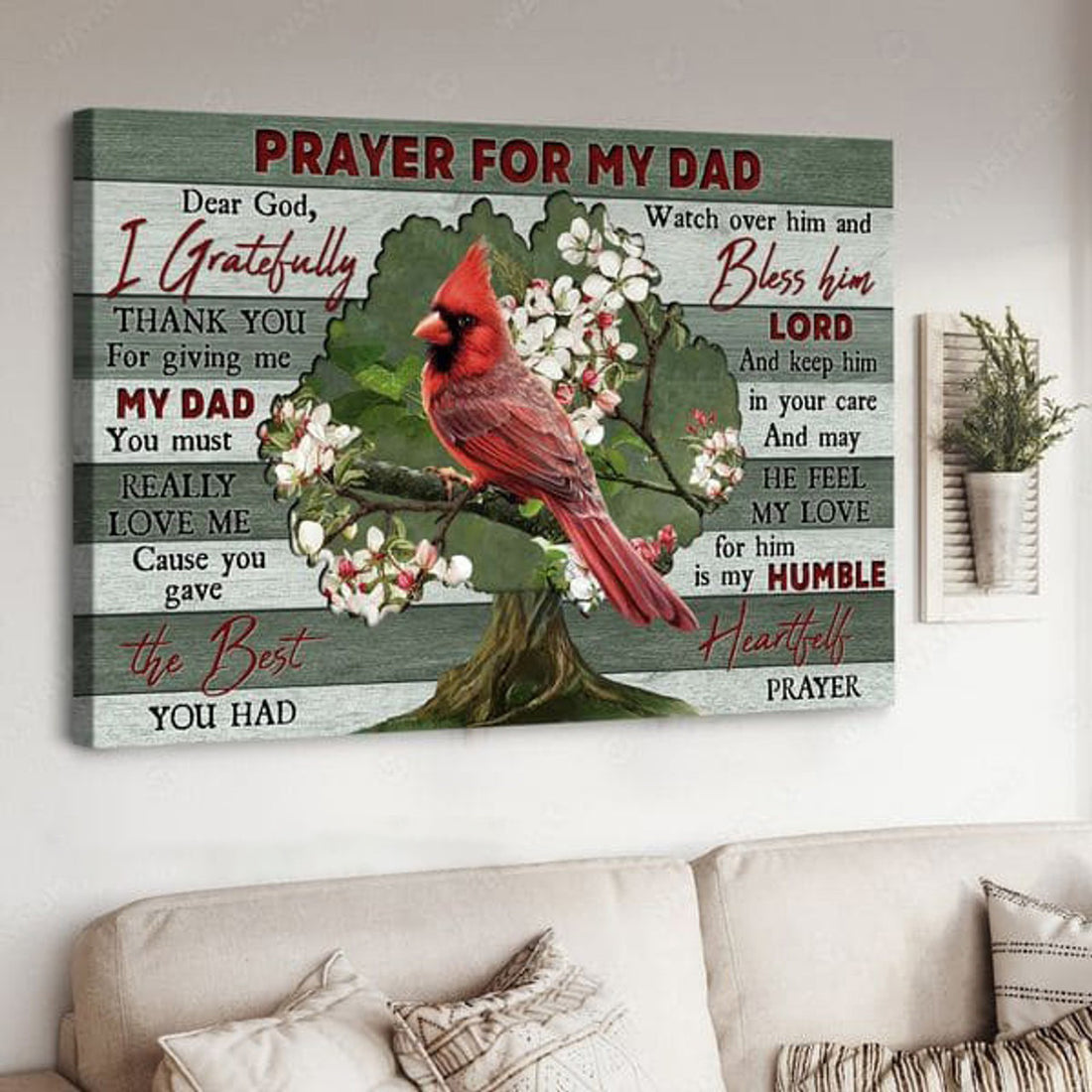 Cardinal Bird, Prayer For My Dad, Dear God, I Gratefully Thank You For Giving Me My Dad, Father’s Day Poster and Canvas