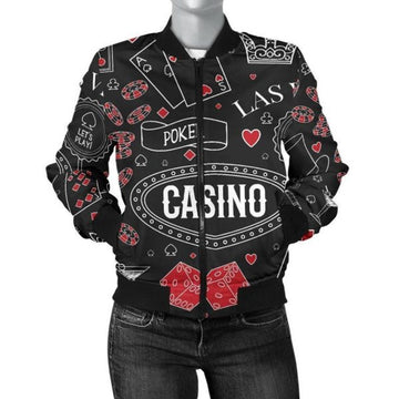 FUNSTUFFPRINT Casino Poker Pattern Print Women Casual 3D Bomber Jacket