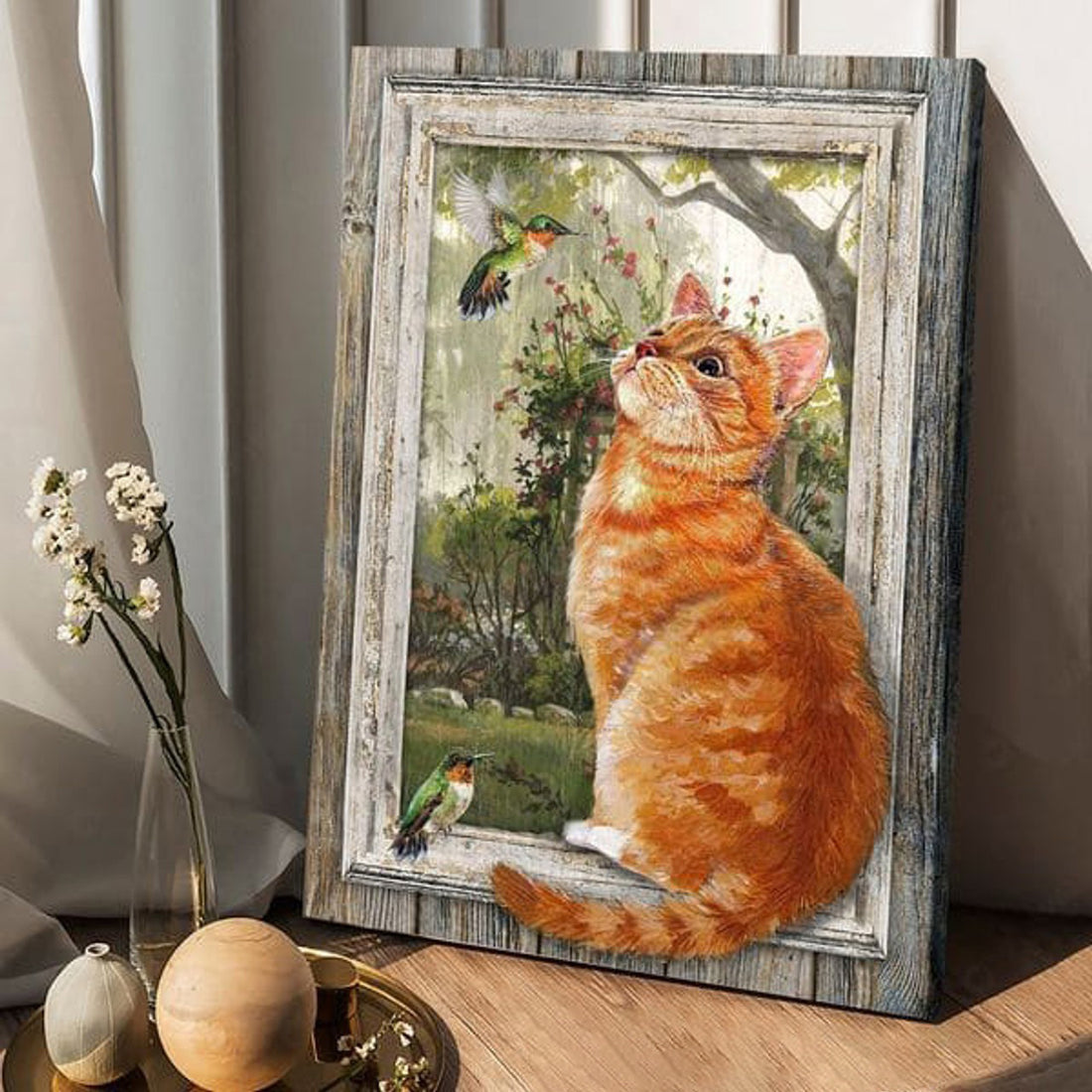 Cat Lover, Hummingbird And Cat, Poster Decor, Window Poster Poster and Canvas