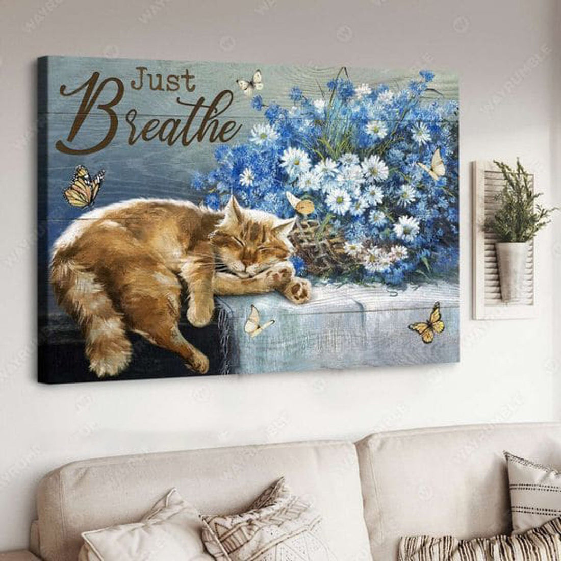 Cat Lover, Just Breathe, Poster Decor Poster and Canvas