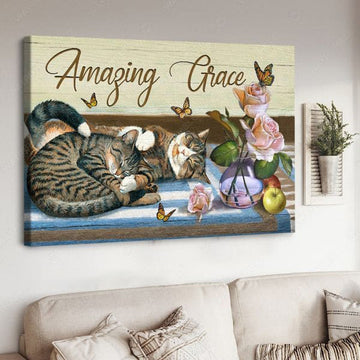 Cat Lover, Sleeping Cat, Amazing Grace, Butterfly Flower Poster and Canvas