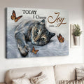 Cat Lover, Today I Choose Joy, Wall Art Poster, Butterfly And Cat Poster and Canvas