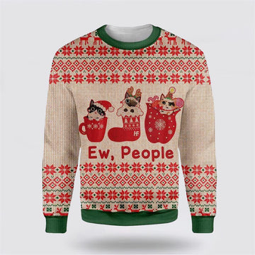 FUNSTUFFPRINT Cat Christmas Ew People Ugly Christmas Sweater – Cat Lover Christmas Sweater Ugly  Sweater