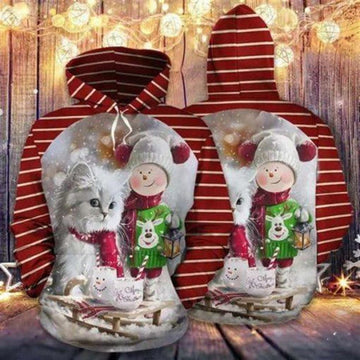 FUNSTUFFPRINT 3D Cat Christmas Red Funny All Over 3D Hoodie and Zip Hoodie