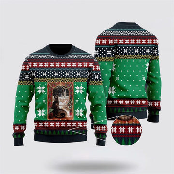 FUNSTUFFPRINT Cat Christmas Snow Window Ugly Christmas Sweater For Men And Women, Best Gift For Christmas, Christmas Fashion Winter Ugly Sweater