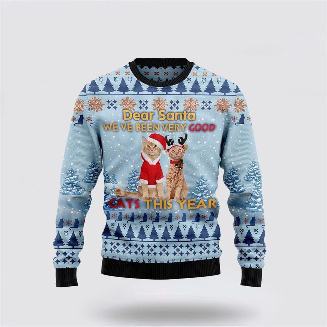 FUNSTUFFPRINT Cat Dear Santa Ugly Christmas Sweater – Cat Lover Christmas Sweater Ugly  Sweater
