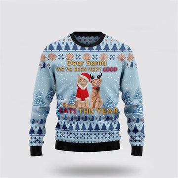 FUNSTUFFPRINT Cat Dear Santa Ugly Christmas Sweater – Cat Lover Christmas Sweater Ugly  Sweater