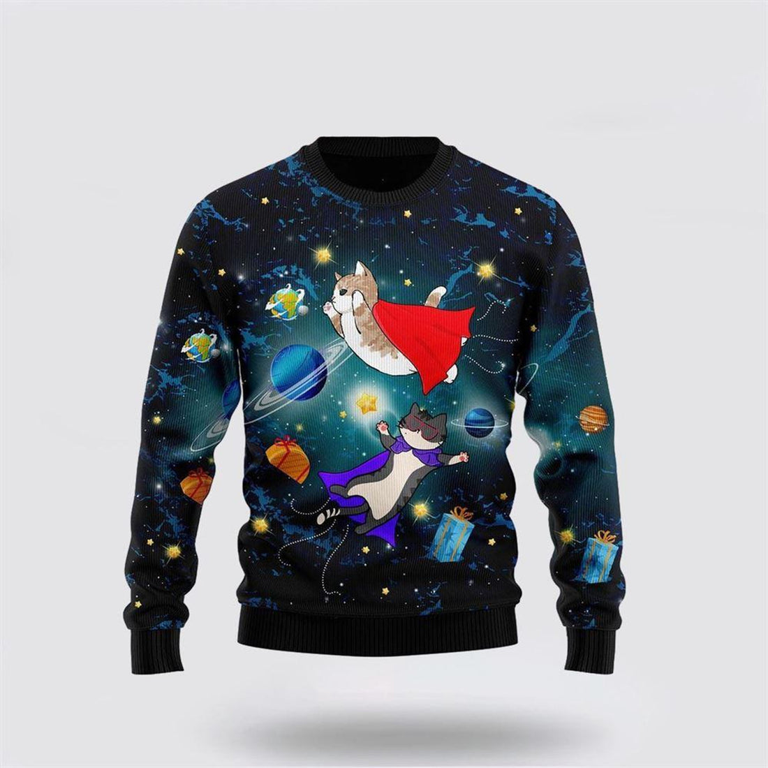 FUNSTUFFPRINT Cat Galaxy Ugly Christmas Sweater – Cat Lover Christmas Sweater Ugly  Sweater