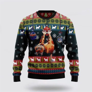 FUNSTUFFPRINT Cat Hanging On Xmas Tree Ugly Christmas Sweater For Men And Women, Best Gift For Christmas, Christmas Fashion Winter Ugly Sweater
