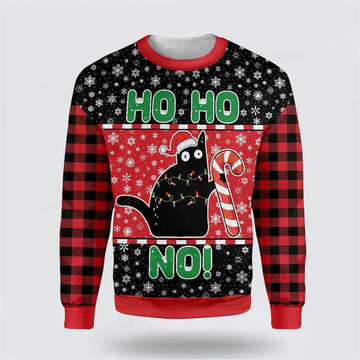FUNSTUFFPRINT Cat Ho Ho No Christmas Ugly Christmas Sweater – Cat Lover Christmas Sweater Ugly  Sweater