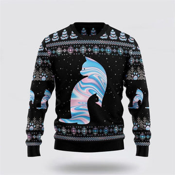 FUNSTUFFPRINT Cat Hologram Ugly Christmas Sweater For Men And Women, Best Gift For Christmas, Christmas Fashion Winter Outfit Ugly Sweater