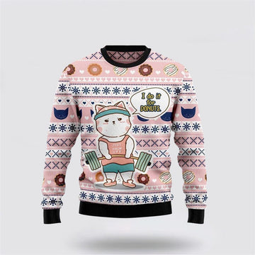 FUNSTUFFPRINT Cat I Do It For Donuts Ugly Christmas Sweater For Men And Women, Best Gift For Christmas, Christmas Fashion Winter Ugly Sweater