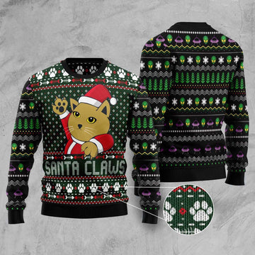 FUNSTUFFPRINT Cat Santa Jaws Ugly Christmas Sweater, Christmas Cat Ugly Sweater, Ugly Cat Xmas Sweater Ugly Sweater