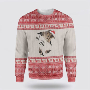 FUNSTUFFPRINT Cat Scratch Ugly Christmas Sweater For Men And Women, Best Gift For Christmas, Christmas Fashion Winter Ugly Sweater