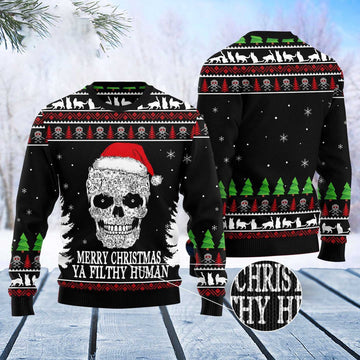 FUNSTUFFPRINT Cat Skull Santa Ugly Christmas Sweater, Christmas Cat Ugly Sweater, Ugly Cat Xmas Sweater Ugly Sweater