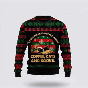 FUNSTUFFPRINT Cat Sweater Christmas Better With Black Cat Ugly Christmas Sweater For Men And Women, Best Gift For Christmas, Christmas Fashion Winter Ugly Sweater