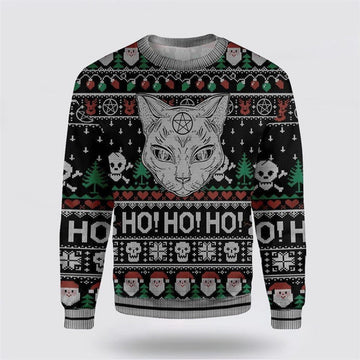 FUNSTUFFPRINT Cat Sweater Wicca Black Cat Ho Ho Ho Christmas Pattern Ugly Christmas Sweater For Men And Women, Best Gift For Christmas, Christmas Fashion Winter Ugly Sweater