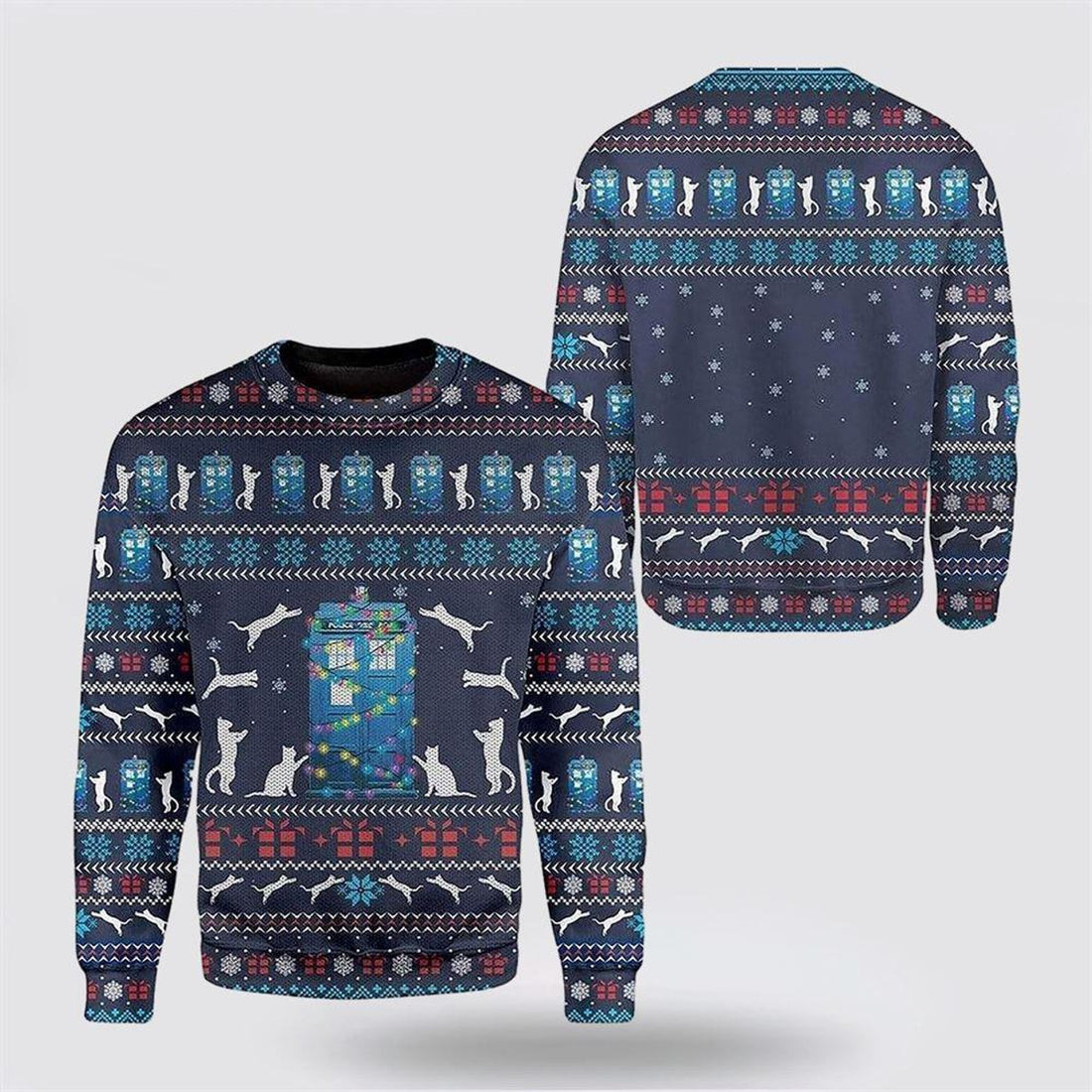 FUNSTUFFPRINT Cat around Police Office Christmas Sweater – Cat Lover Christmas Sweater Ugly  Sweater