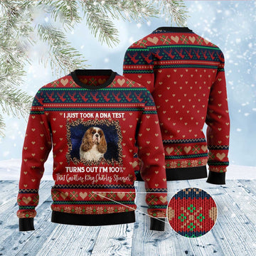 FUNSTUFFPRINT Cavalier King Charles Spaniel Dna Ugly Christmas Sweater, Christmas Sweater, Ugly Sweater, Funny Xmas Sweaters Ugly Sweater