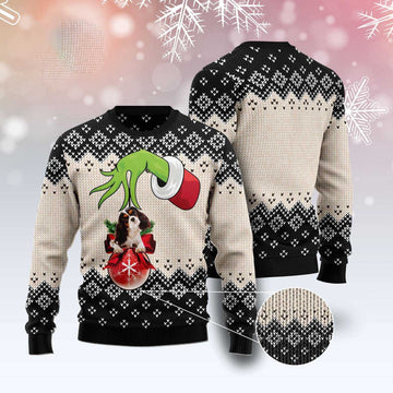FUNSTUFFPRINT Cavalier King Charles Spaniel Xmas Ball Ugly Christmas Sweater, Christmas Sweater, Ugly Sweater, Funny Xmas Sweaters Ugly Sweater